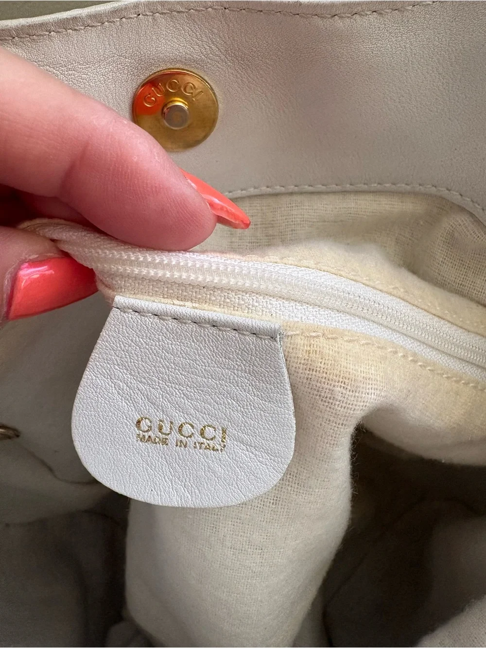 Gucci White Leather Bamboo-Handle Bag